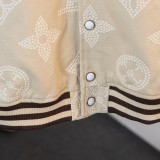 Louis Vuitton Classic Embroidered Logo Ball Jacket Couple Splice Leather Jacket