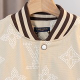 Louis Vuitton Classic Embroidered Logo Ball Jacket Couple Splice Leather Jacket
