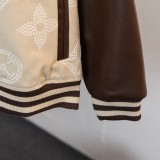 Louis Vuitton Classic Embroidered Logo Ball Jacket Couple Splice Leather Jacket