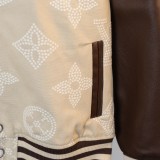 Louis Vuitton Classic Embroidered Logo Ball Jacket Couple Splice Leather Jacket