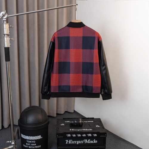 Louis Vuitton Classic Stinger Logo Ball Jacket Couple Splice Leather Checkered Coat