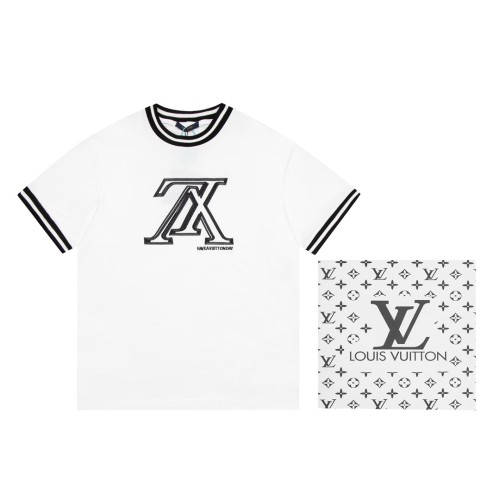 Louis Vuitton Fashion Contrast Inverted Letter Logo Embroidered Short Sleeve Unisex Casual Loose T-shirt
