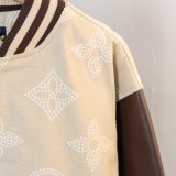 Louis Vuitton Classic Embroidered Logo Ball Jacket Couple Splice Leather Jacket