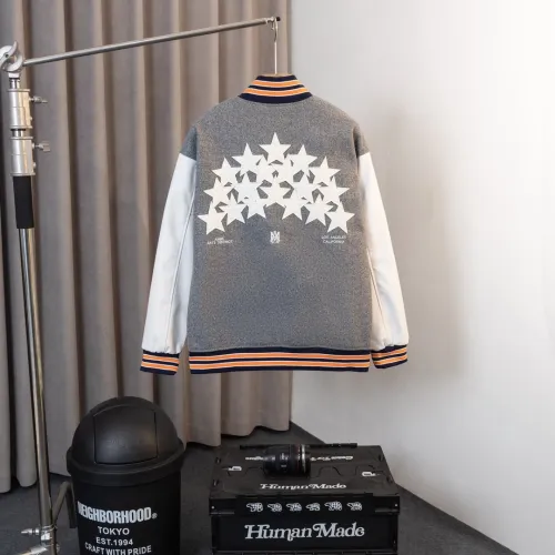 Amiri Classic Embroidered Logo Ball Jacket Couple Splice Leather Coat