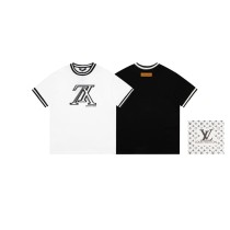 Louis Vuitton Fashion Contrast Inverted Letter Logo Embroidered Short Sleeve Unisex Casual Loose T-shirt