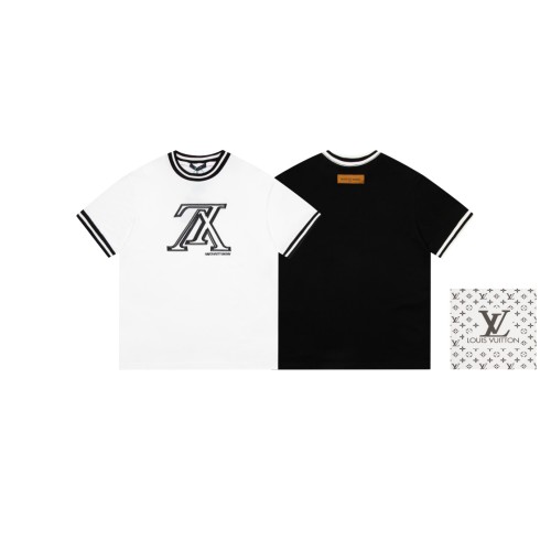 Louis Vuitton Fashion Contrast Inverted Letter Logo Embroidered Short Sleeve Unisex Casual Loose T-shirt