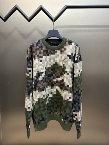 Louis Vuitton Classic Couple Camouflage Checkered Jacquard Embroidered Logo Hoodie Sweater