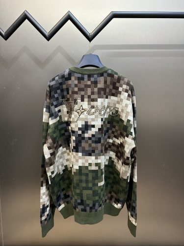 Louis Vuitton Classic Couple Camouflage Checkered Jacquard Embroidered Logo Hoodie Sweater