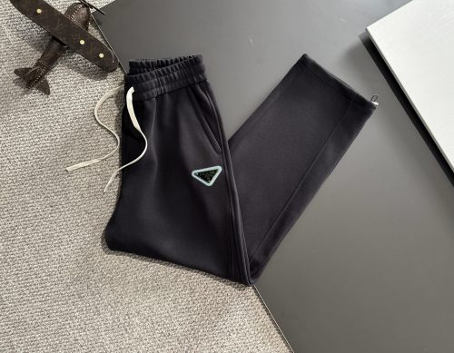 Prada New Classic Unisex Triangle Logo Elastic Band Casual Pants