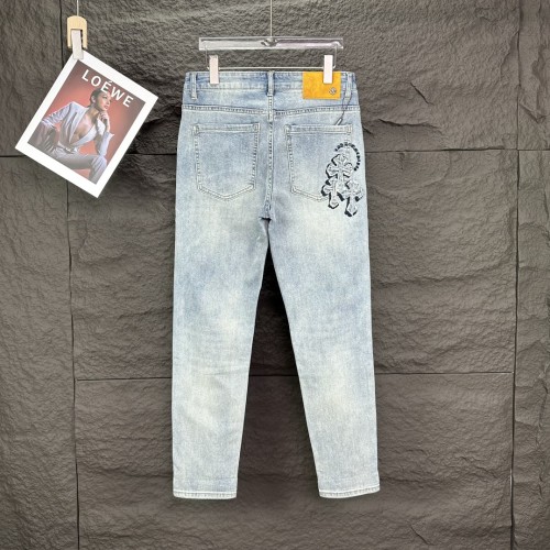 Chrome Hearts New Couple Patch Cross Embroidered Logo Loose Water Washed Stretch Jeans