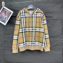 Burberry New Classic Splicing Checkered Zipper Hoodie Unisex Casual Loose Coat