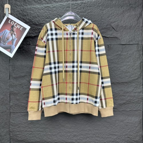 Burberry New Classic Splicing Checkered Zipper Hoodie Unisex Casual Loose Coat