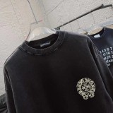 Chrome Hearts Washed Personalized Horseshoe Cross Printed Hoodie Unisex Casual Round Neck Sportswear