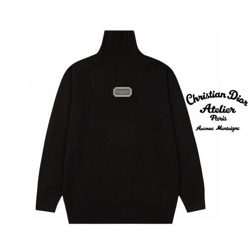 Dior Classic Embroidered Logo High Collar Sweater Couple's Versatile Casual Base Sweater
