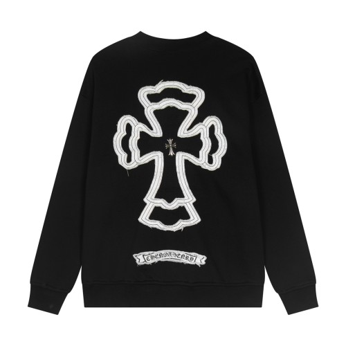 Chrome Hearts Heavy Industry Patchwork Cross Embroidered Logo Hoodie Unisex Casual Washed Sportswear