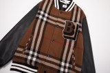 Burberry New Toothbrush Embroidered Logo Wool Spliced Leather Checkered Baseball Jacket