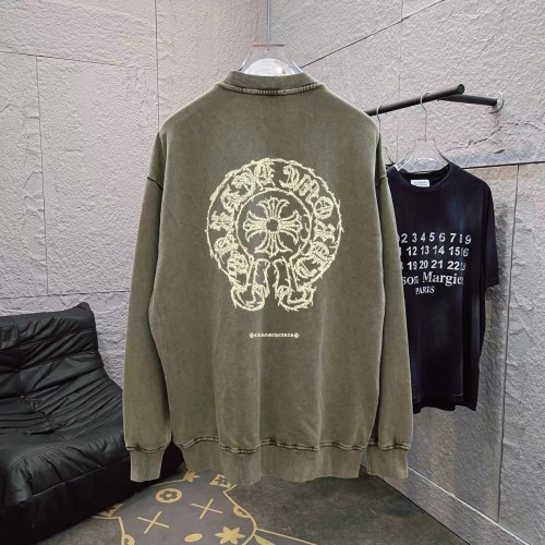Chrome Hearts Washed Personalized Horseshoe Cross Printed Hoodie Unisex Casual Round Neck Sportswear