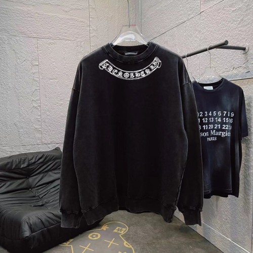 Chrome Hearts Washed Personalized Horseshoe Cross Printed Hoodie Unisex Casual Round Neck Sportswear