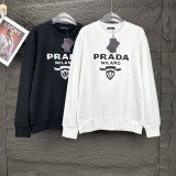 Prada New Embroidered Logo Round Neck Sweatshirt Unisex Casual Loose Sportswear