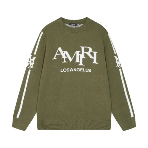 Amiri New Classic Logo Letter Jacquard Round Neck Woolen Sweater