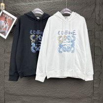 Loewe New Embroidered Stitching Colored Letter Logo Hoodie Unisex Casual Washed Sportswear