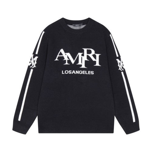 Amiri New Classic Logo Letter Jacquard Round Neck Woolen Sweater