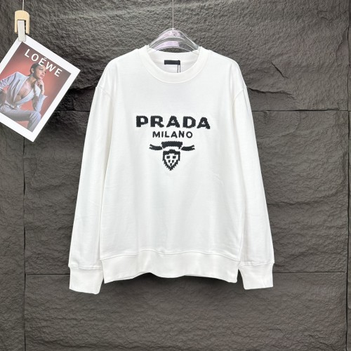 Prada New Embroidered Logo Round Neck Sweatshirt Unisex Casual Loose Sportswear