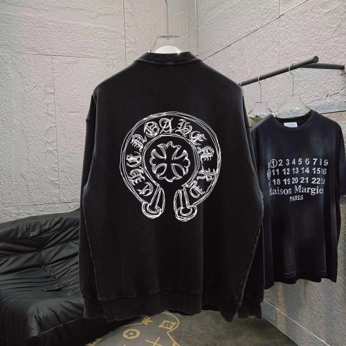 Chrome Hearts Washed Personalized Horseshoe Cross Printed Hoodie Unisex Casual Round Neck Sportswear
