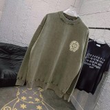 Chrome Hearts Washed Personalized Horseshoe Cross Printed Hoodie Unisex Casual Round Neck Sportswear