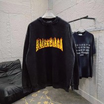 Balenciaga Retro Flame Letter Logo Printed Hoodie Unisex Casual Round Neck Sportswear