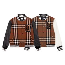 Burberry New Toothbrush Embroidered Logo Wool Spliced Leather Checkered Baseball Jacket