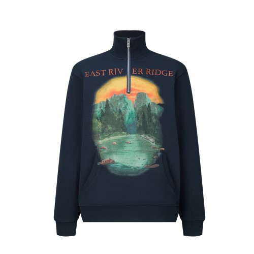 Loewe Street Landscape Painting Printed Half Zipper High Collar Sportswear Unisex Casual Hoodie