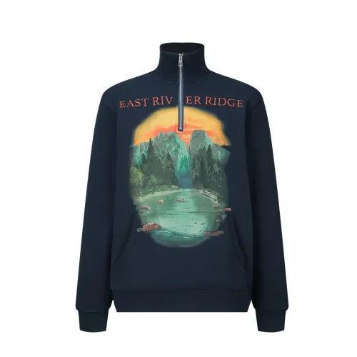 Loewe Street Landscape Painting Printed Half Zipper High Collar Sportswear Unisex Casual Hoodie
