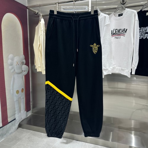 Fendi New Splicing Logo Letter Embroidered Casual Pants
