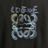 Loewe New Embroidered Stitching Colored Letter Logo Hoodie Unisex Casual Washed Sportswear