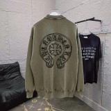 Chrome Hearts Washed Personalized Horseshoe Cross Printed Hoodie Unisex Casual Round Neck Sportswear