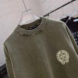 Chrome Hearts Washed Personalized Horseshoe Cross Printed Hoodie Unisex Casual Round Neck Sportswear