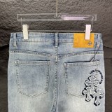 Chrome Hearts New Couple Patch Cross Embroidered Logo Loose Water Washed Stretch Jeans