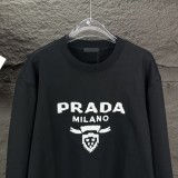 Prada New Embroidered Logo Round Neck Sweatshirt Unisex Casual Loose Sportswear