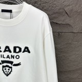 Prada New Embroidered Logo Round Neck Sweatshirt Unisex Casual Loose Sportswear