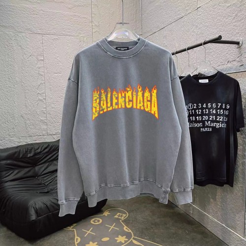 Balenciaga Retro Flame Letter Logo Printed Hoodie Unisex Casual Round Neck Sportswear