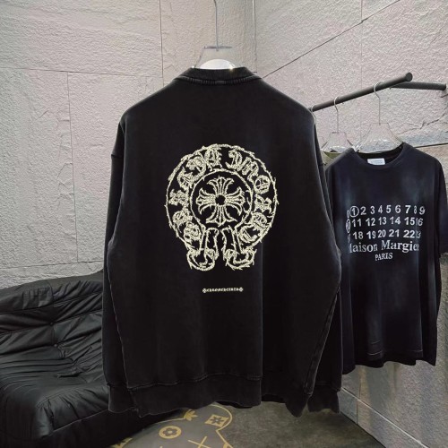 Chrome Hearts Washed Personalized Horseshoe Cross Printed Hoodie Unisex Casual Round Neck Sportswear