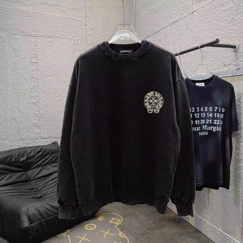 Chrome Hearts Washed Personalized Horseshoe Cross Printed Hoodie Unisex Casual Round Neck Sportswear
