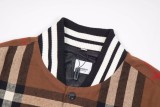 Burberry New Toothbrush Embroidered Logo Wool Spliced Leather Checkered Baseball Jacket