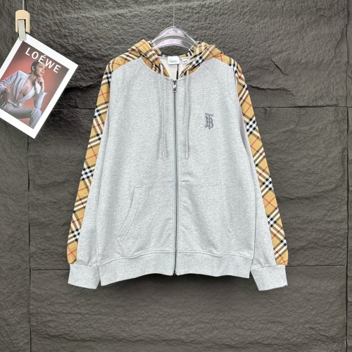 Burberry New Splicing Checkered Embroidered Logo Zipper Hoodie Unisex Casual Loose Coat