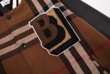 Burberry New Toothbrush Embroidered Logo Wool Spliced Leather Checkered Baseball Jacket