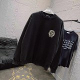Chrome Hearts Washed Personalized Horseshoe Cross Printed Hoodie Unisex Casual Round Neck Sportswear
