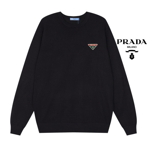 Prada Fashion Triangle Logo Round Neck Sweater Couple's Versatile Casual Base Shirt