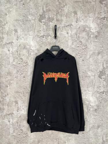 Balenciaga New Washed Lightning Logo Printed Hoodie Unisex Casual Piercing Sportswear