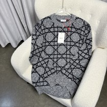 Dior New Cross Color Diamond Grid Round Neck Knitted Shirt